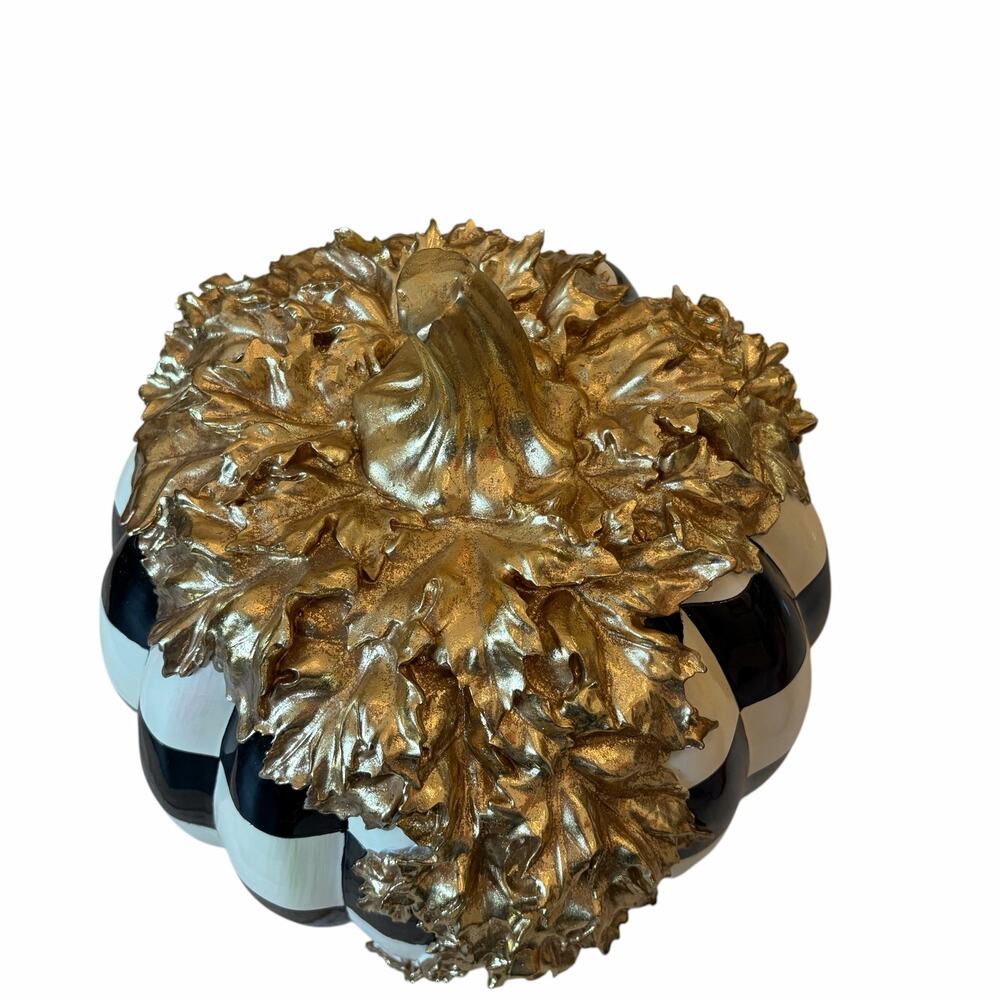 NEW MacKenzie Childs Courtly Check Gold Foliage Pumpkin 11.5" H in Original Box - Picture 7 of 16